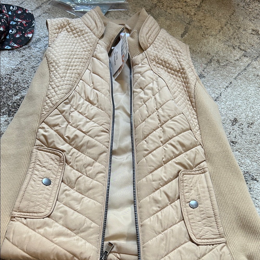 LuLaRoe Quilted Beige Knit-Sleeve Jacket